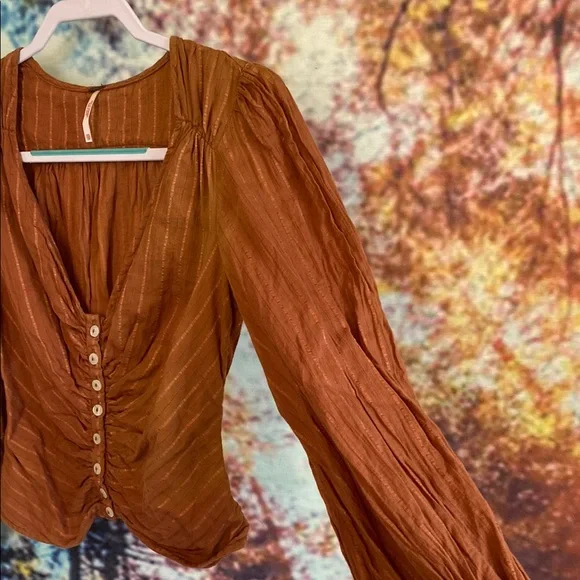 Free People Brown Buttoned Ruched Crop Top - Picture 3 of 8